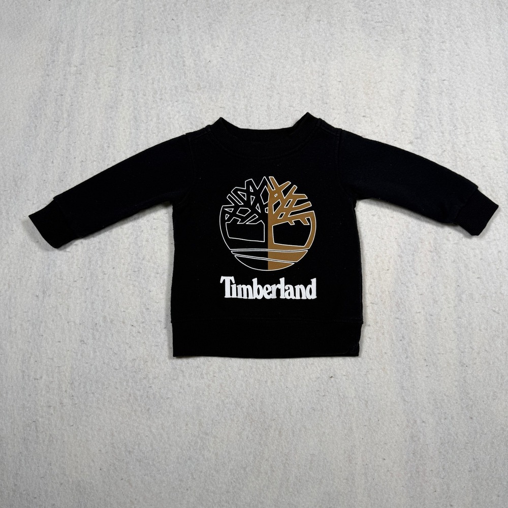 Timberland Kids Black Graphic Logo Fleece Crewneck Sweatshirt 12M Pullover